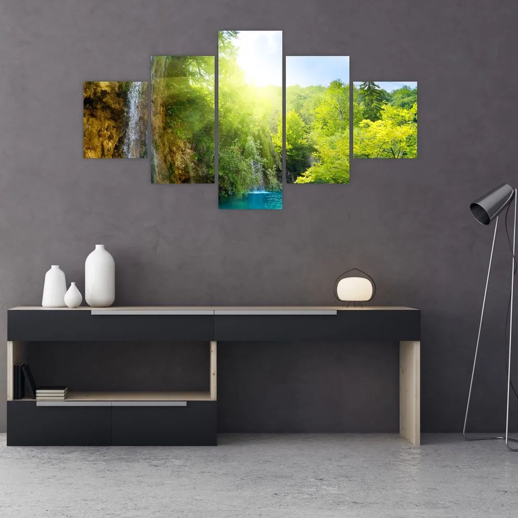 Obraz - wodospady w pralesie (125x70 cm)