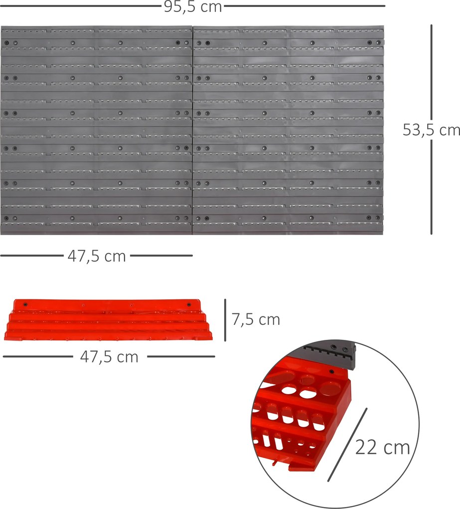 Tablica na narzędzia z półką ścienną 54 elementy Organizer warsztatowy Szary Czerwony | Aosom PL