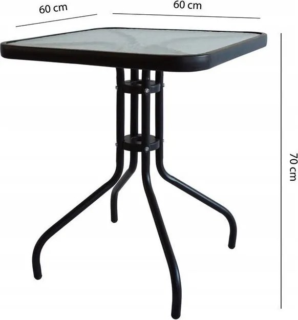 Szklany stolik balkonowy kwadratowy 60 cm Tulum 073, czarny