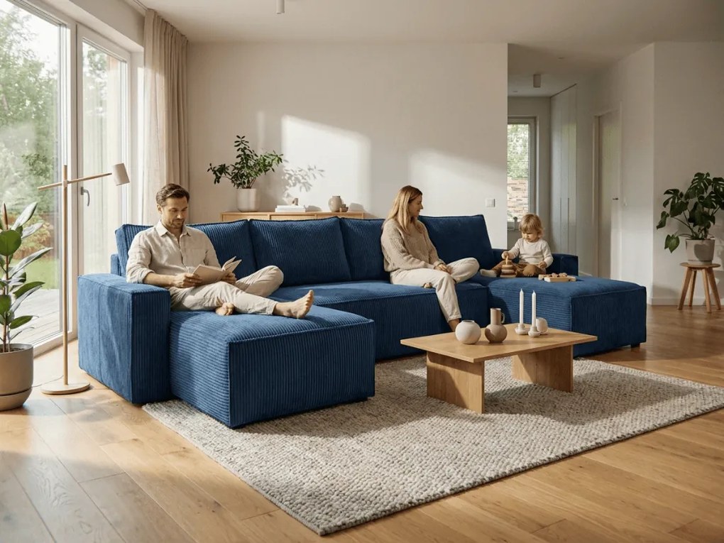 Narożnik w kształcie U SMART COSARO 295x140 cm, ciemnoniebieski