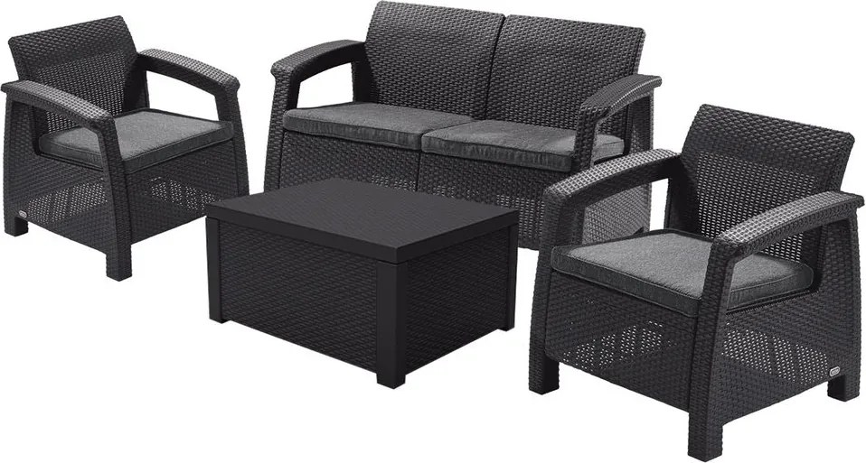 Zestaw mebli ogrodowych CORFU BOX ze stolikiem – skrzynią brązowy