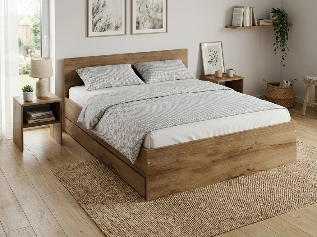 Łóżko ELISA 120 x 200 cm, dąb artisan Stelaż: Ze stelażem listwowym rolowanym elastycznym, Materac: Materac Deluxe 10 cm