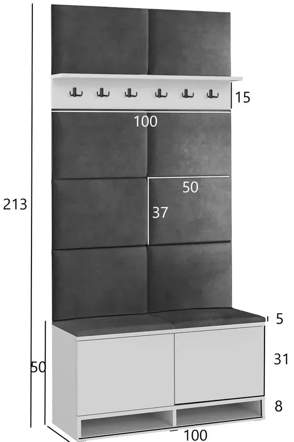 Garderoba z welurowymi panelami ściennymi dąb sonoma + granat Somena 3X
