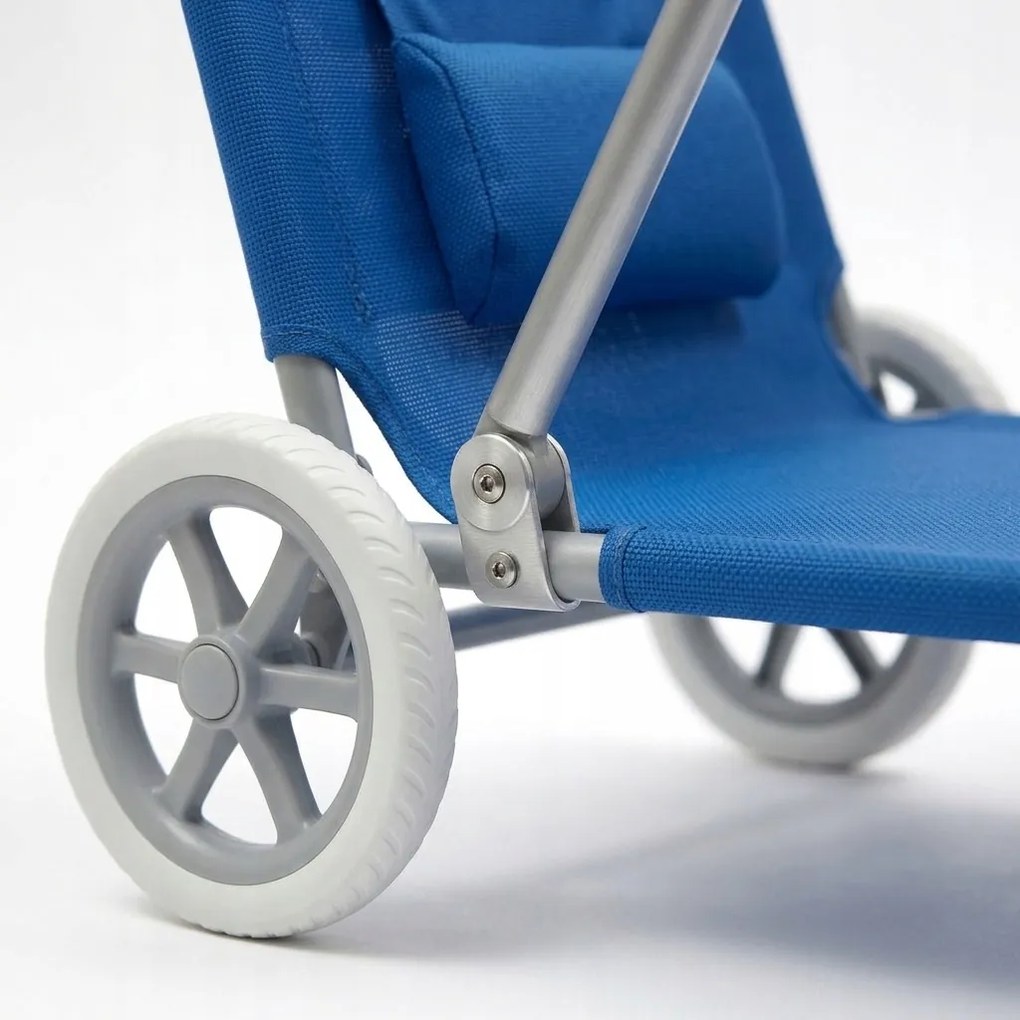 Leżak plażowy Solmare z daszkiem i kołami - składany leżak ogrodowy, niebieski