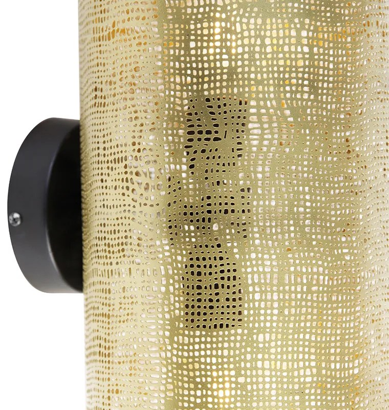 Winylowa lampa ścienna czarna z mosiądzem 20 cm 2-światłowa - KayleighPrzemysłowy Oswietlenie wewnetrzne