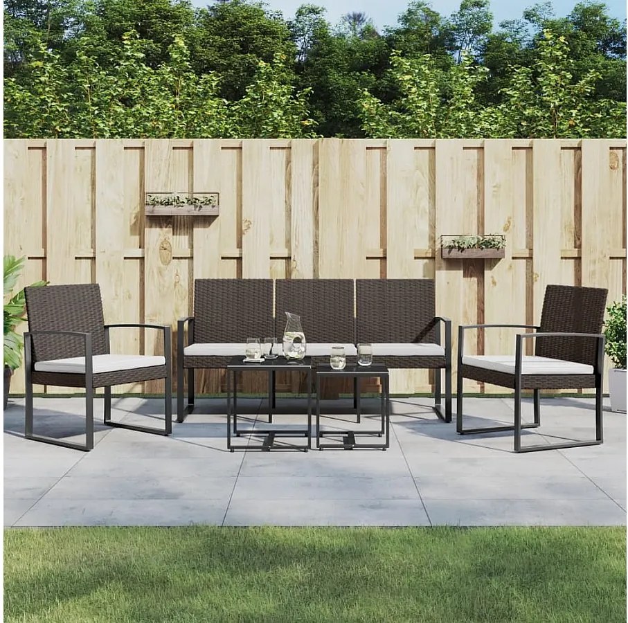 Modularny zestaw jadalny ogrodowy z 5 elementów z brązowego PP rattanu z poduszkami