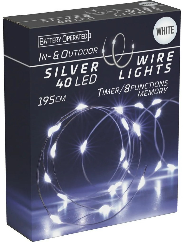 Drut świetlny z timerem Silver lights 40 LED, zimna biała, 195 cm