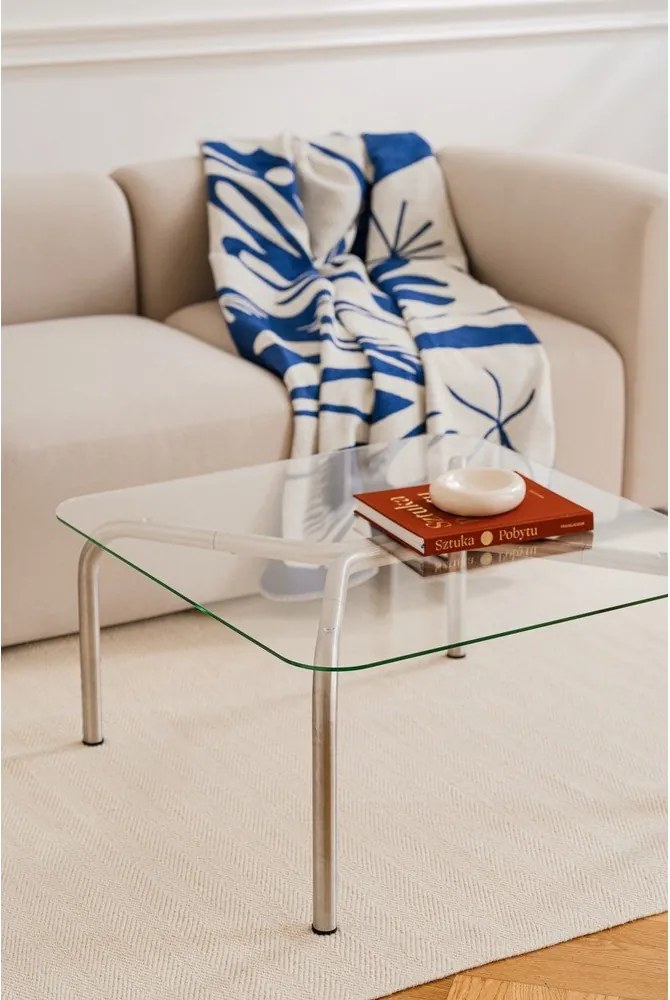 Stolik ze szklanym blatem w kolorze srebra 60x80 cm Uku – noo.ma