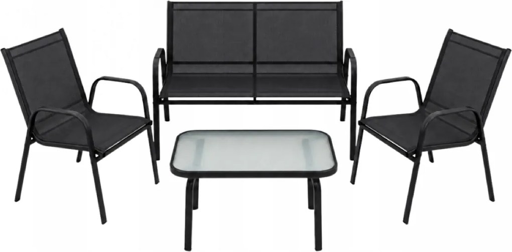 Zestaw mebli ogrodowych Boston 025 - sofa 2-osobowa, 2 fotele, stolik, kolor czarny