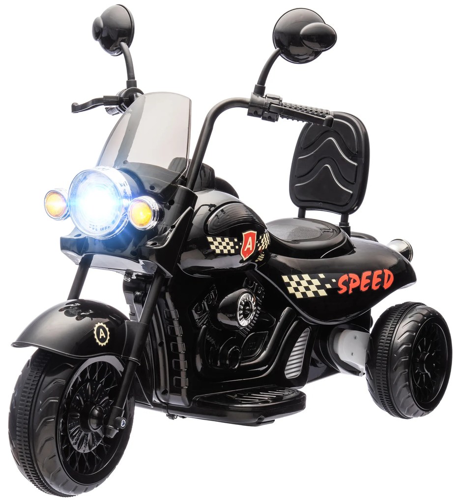 AIYAPLAY Elektryczny Motocykl dla Dzieci, 3-5 km/h, Chopper, Światła & Muzyka, dla Dzieci 3-6 Lat, Czarny