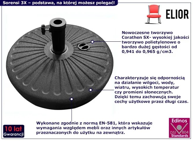 Okrągła podstawa do parasola ogrodowego - Hull 3X