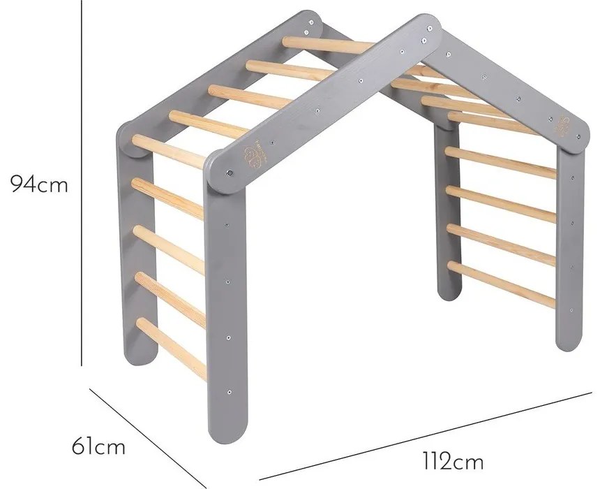 Szara drabinka pikler z litego drewna sosnowego 61x112x94 cm Montessori – Meowbaby