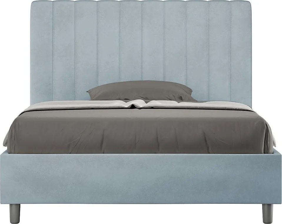 Łóżko wyposażone w stelaż z listwami tapicerowane 120x210 microfibra błękitny Agueda