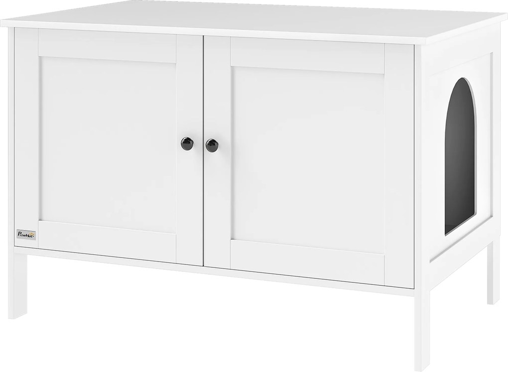 PawHut Szafka na kuwetę dla kota z drzwiami, przegrodą dla dużych kotów 80 x 51 x 54 cm, Biały