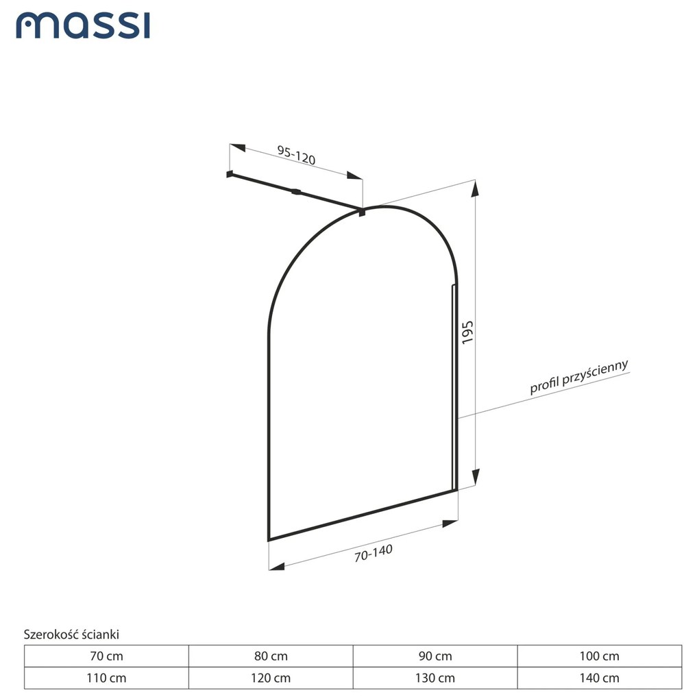Ścianka prysznicowa WALK IN fix brązowa półokrągła 8mm MOLIS NATURE brown oval MASSI | Różne rozmiary : Kolor profili kabiny - chrom / srebrny, Szerokość ścianki - 110 cm , Typ montażu - WALK in FIX (Do ściany)
