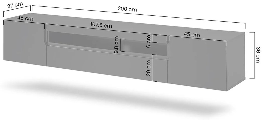 Szafka RTV wisząca Loftia 200 cm z wnęką - czarny mat