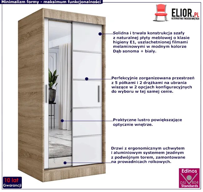 Szafa przesuwna dąb sonoma + biały - Ebia 2X
