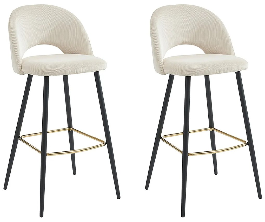 Zestaw 2 stołków barowych ze sztruksu i metalu - Kremowy - FINCHY Pascala Morabito