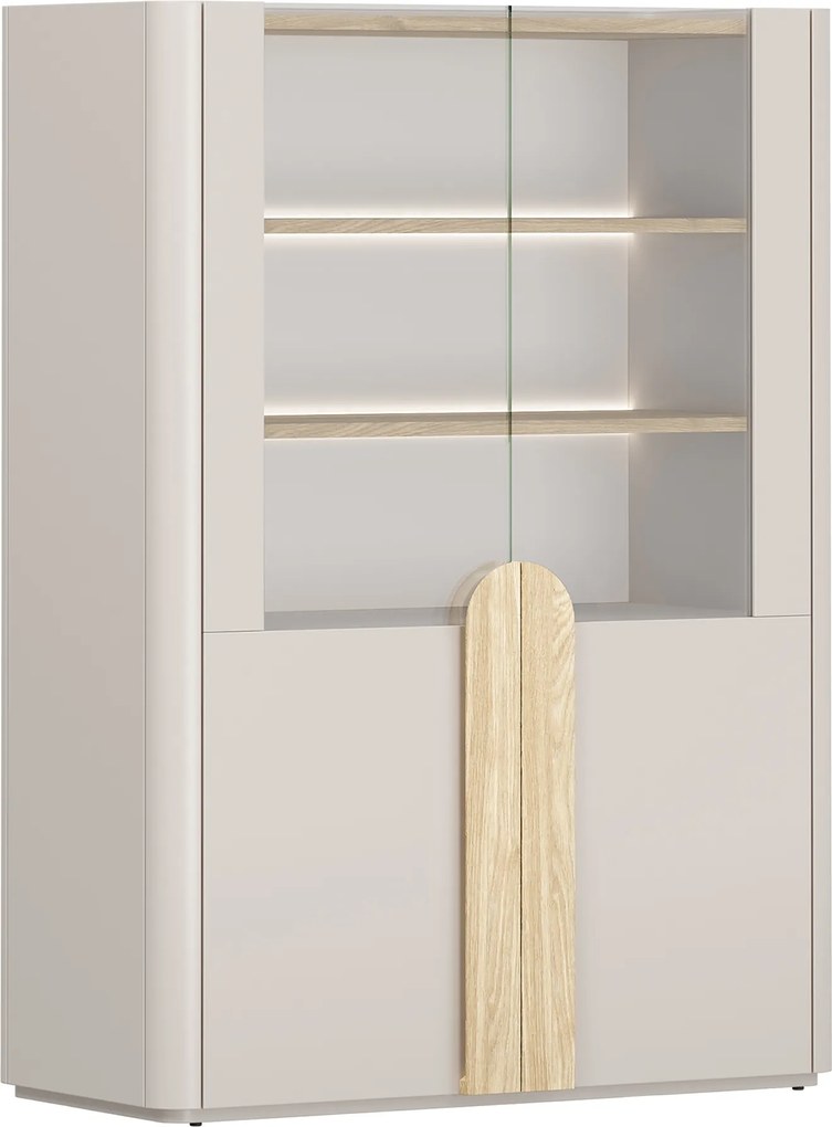 Witryna Amilio 100 cm dwudrzwiowa - kaszmir / dąb olejowany / uchwyty dąb jasny