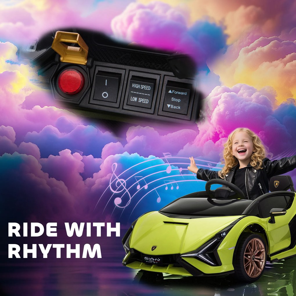 HOMCOM Elektryczny samochodzik dla dzieci, Lamborghini, 3-5 km/h, zdalne sterowanie, dla dzieci 3-5 lat, Zielony