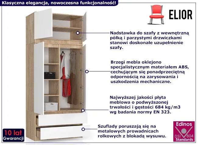 Skandynawska Szafa Biały Z Nadstawką Dąb Sonoma + R1-C11
