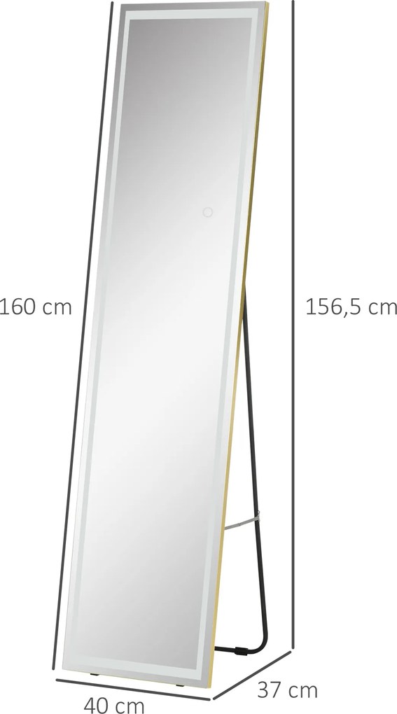 HOMCOM Lusterko z Oświetleniem LED 2 w 1 Wolnostojące Ścienny Regulowane Srebrny 40x37x1565cm | Aosom PL