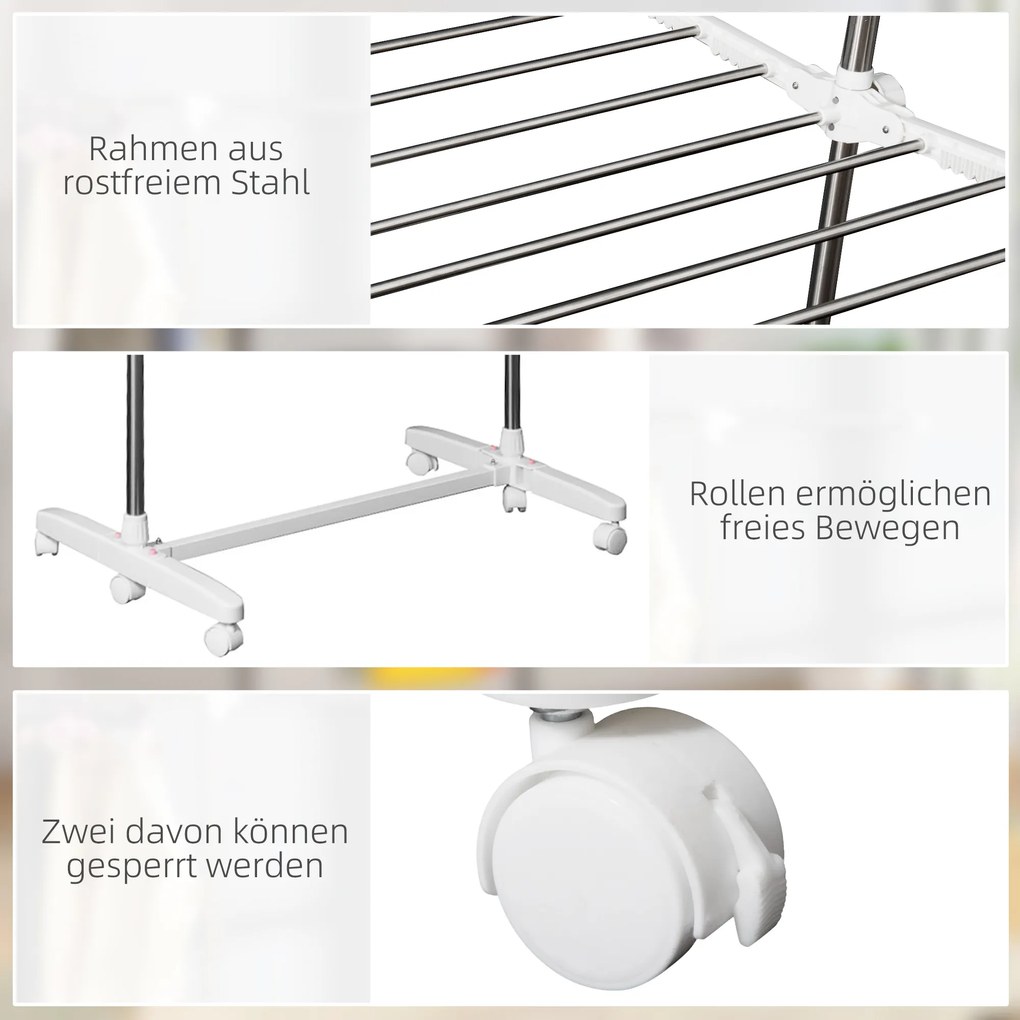 HOMCOM Suszarka na Pranie do Ubrań Wieszak Stojak 2 Poziomy 62x139x83-140cm | Aosom PL