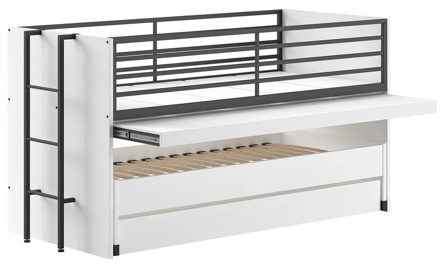 Białe piętrowe łóżko dziecięce z wysuwanym łóżkiem i stelażem 90x200 cm Sam – Vipack
