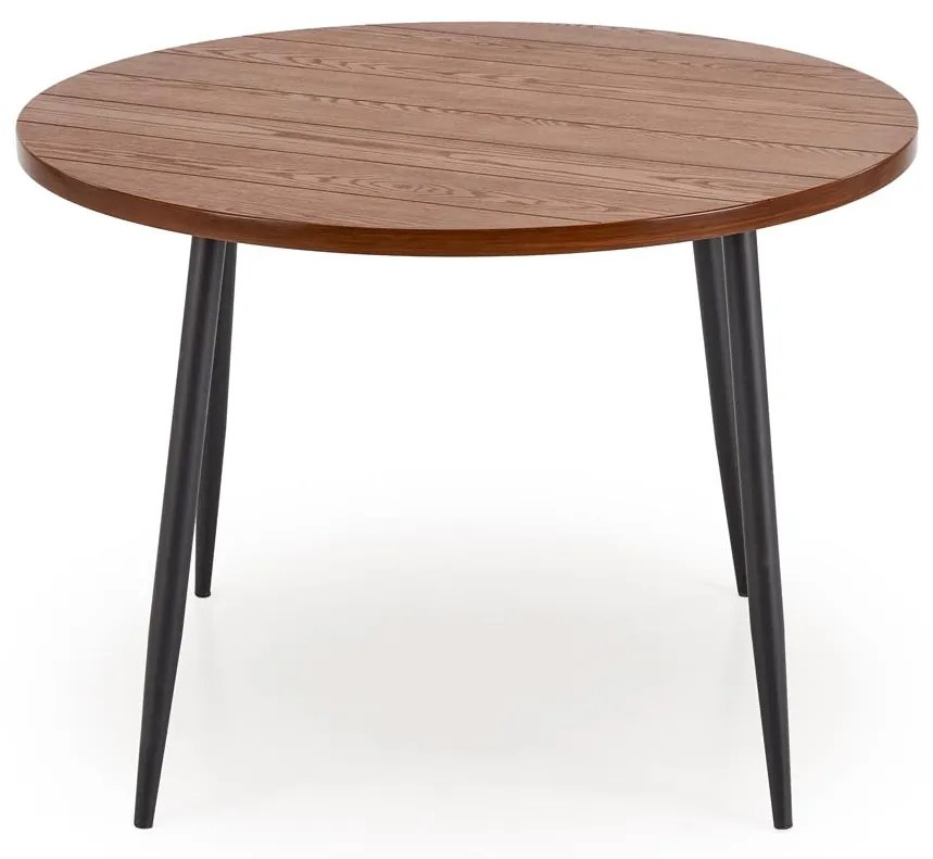 Stół okrągły z MDF-u kolor orzech, czarne nogi średnica 105/75 cm BARRY