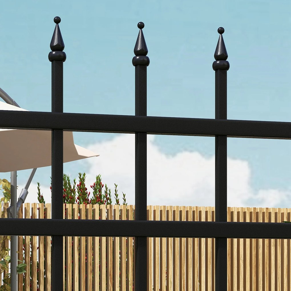 Outsunny Brama ogrodowa, zamek i klucz, dekoracyjne szczyty, stal nierdzewna, 107x204 cm, Czarny