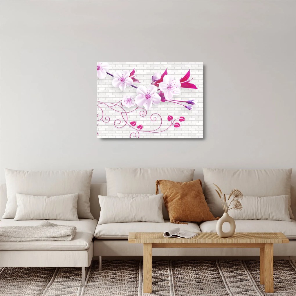 Obraz na szkle gałązki z kwiatami (70x50 cm)
