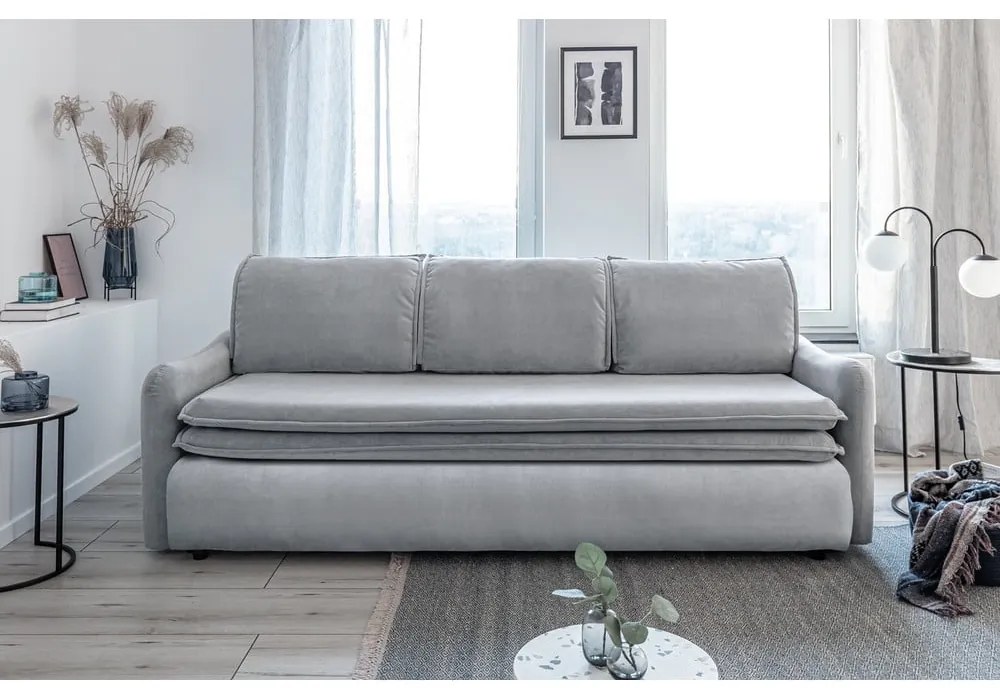 Jasnoszara aksamitna rozkładana sofa Miuform Tender Eddie