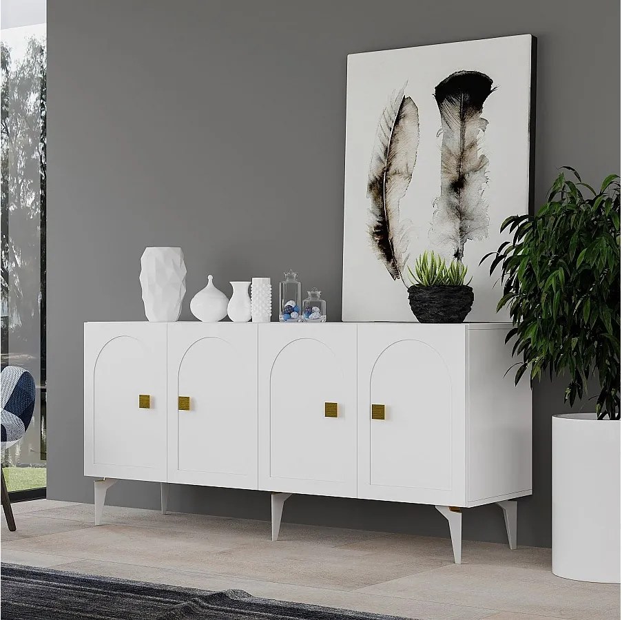 Komoda – 150 cm x 79 cm x 40 cm – biało-złota – płyta wiórowa