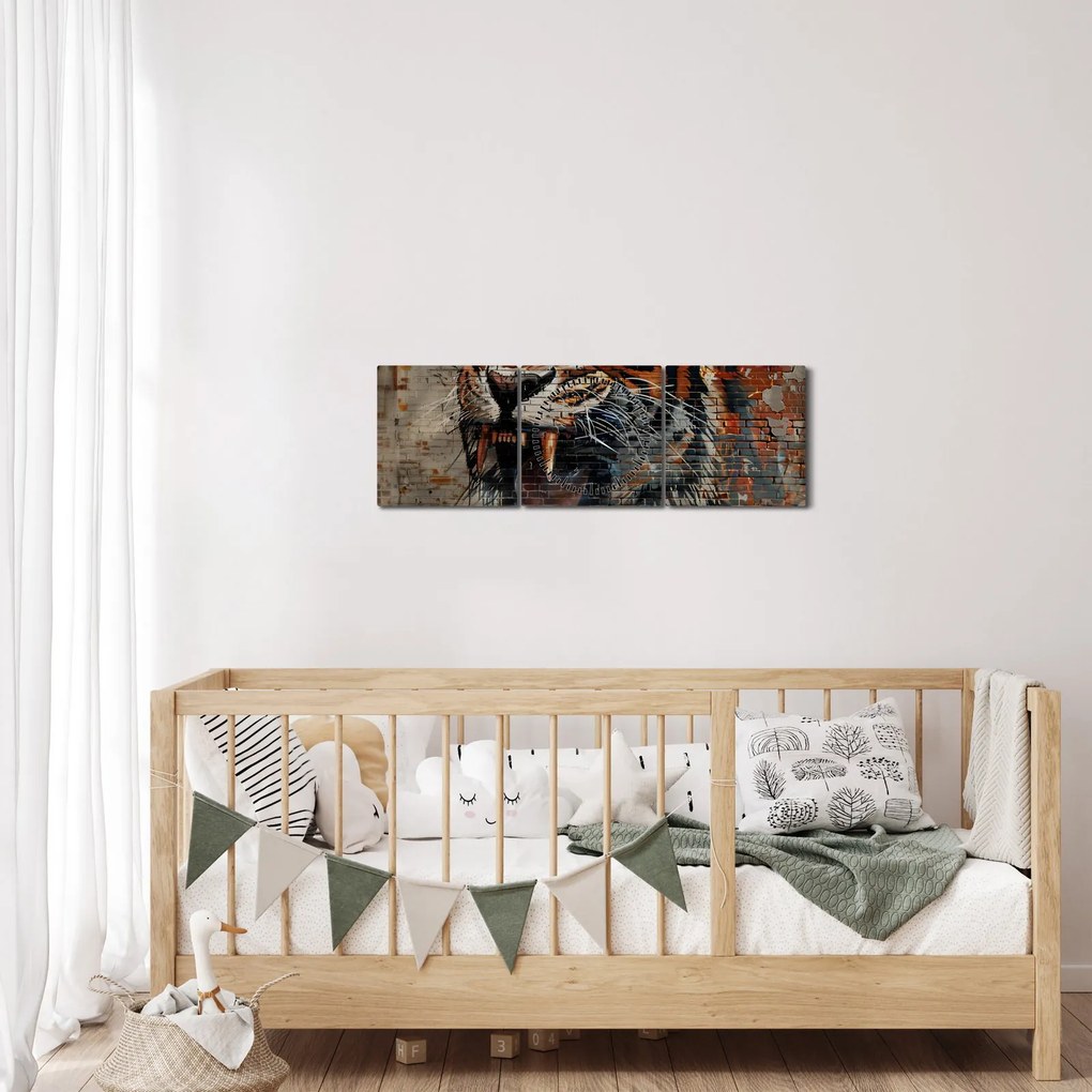 Obraz - Tygrys z cegieł (z zegarem) (90x30 cm)