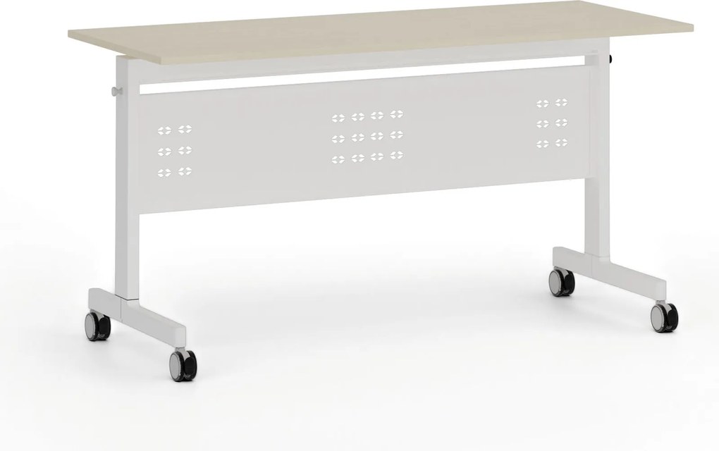 Mobilny stół PRIMO MOBI, 140x60 cm, biała podstawa, brzoza