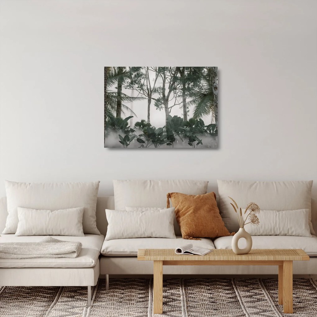 Obraz na szkle - dżungla w porannej mgle (70x50 cm)