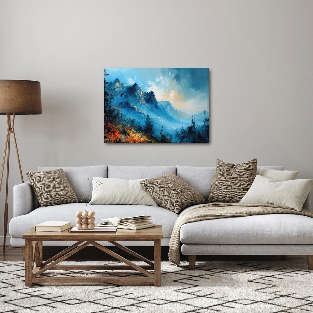 Obraz - Malowanie gór (70x50 cm)