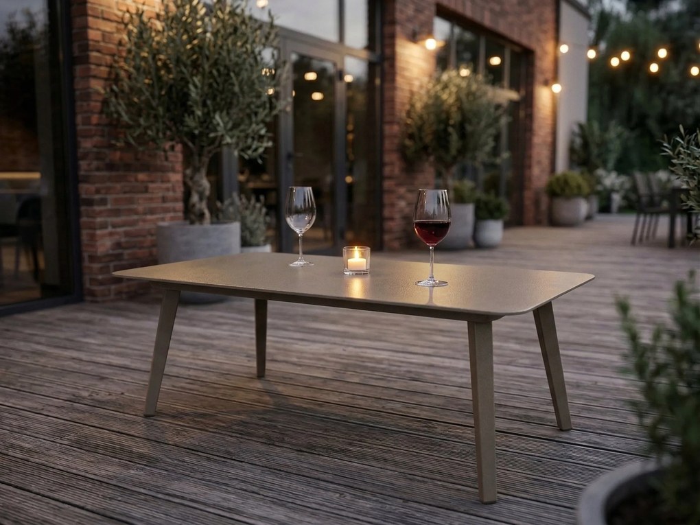 Stolik ogrodowy aluminiowy beżowy 120x60x43 cm lekki wytrzymały tarasowy