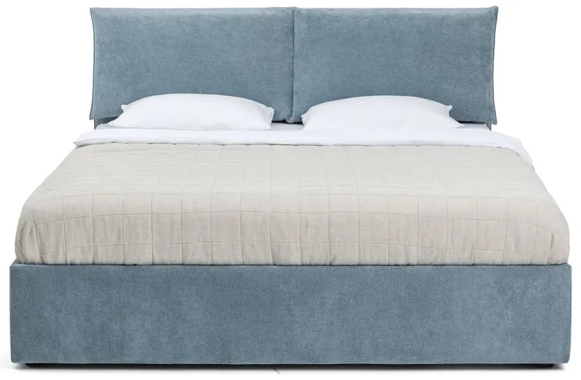 Niebieskie tapicerowane łóżko podwójne z miejscem do przechowywania z materacem/kratką 160x200 cm Thessa Pillow - Bonami Selection