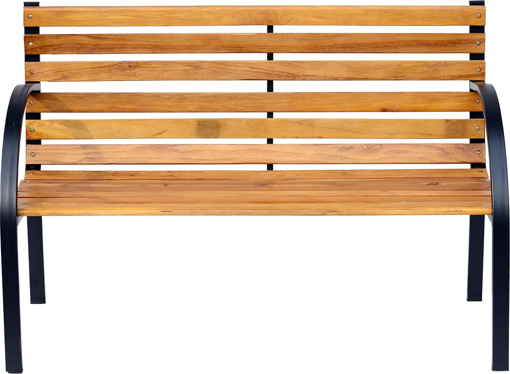 Outsunny Ławka Ogrodowa Parkowa 2 Osoby Stal i Drewno Sosnowe Naturalny Kolor Wygodna i Stylowa 122x60x80cm | Aosom PL