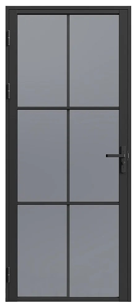 Drzwi kompletne dwustronne z aluminium i dymionego szkła hartowanego - wys. 204 x szer. 83 cm - Czarny - SEROTO