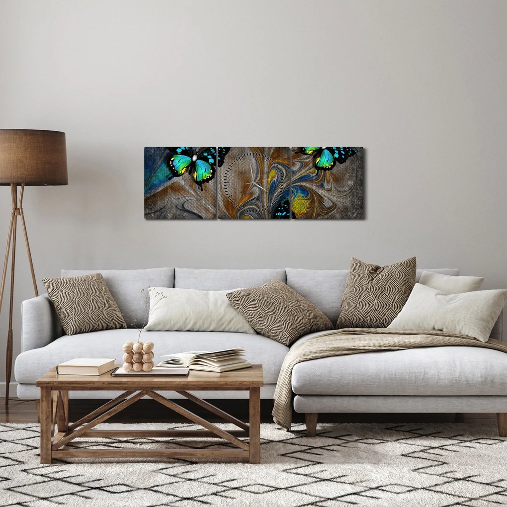 Obraz - Jasne motyle na zdjęciu (z zegarem) (90x30 cm)