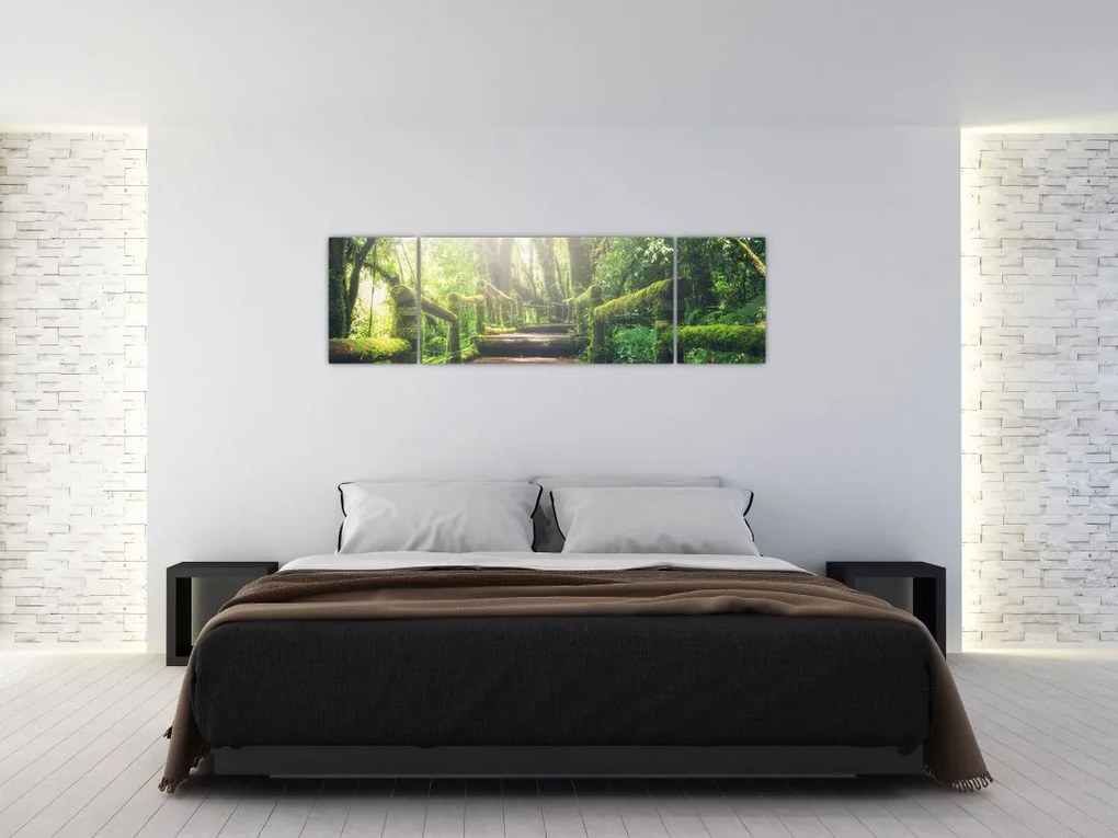 Obraz - drewniane schody w lesie (170x50 cm)