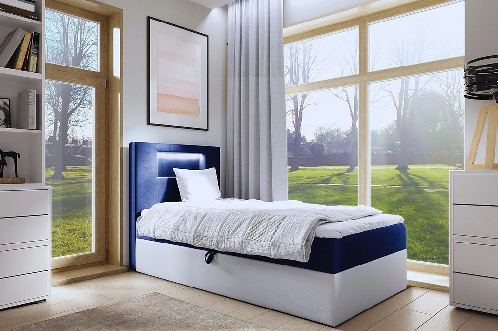 Granatowe łóżko kontynentalne z pojemnikiem 3 rozmiary N1-D15