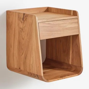 Zestaw 2 Kwadratowych, Wiszących Szafek Nocnych 35x35 Cm Z Drewna Akacjowego Berigem Rustykalny Brąz Akacjowy - Sklum