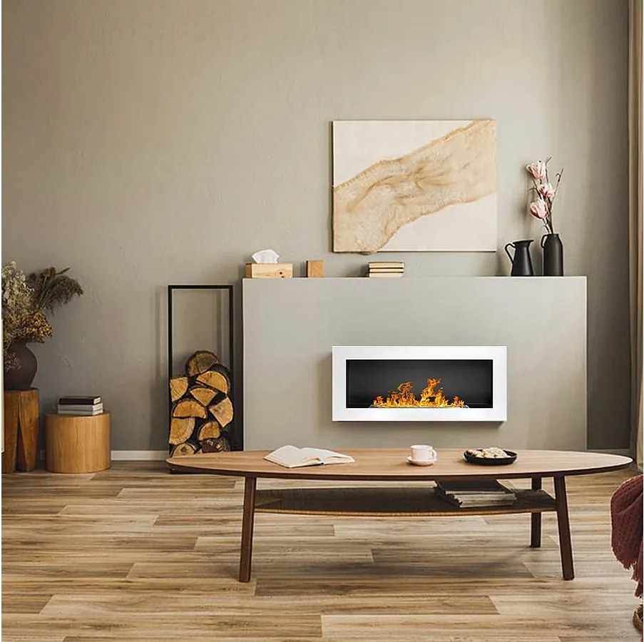 Kominek na bioetanol Lucca White wiszący lub do zabudowy, dł. 90 x gł. 12 x wys. 40