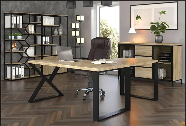 Industrialne narożne biurko komputerowe dębowe 160x70 + 70x90 - Uvox