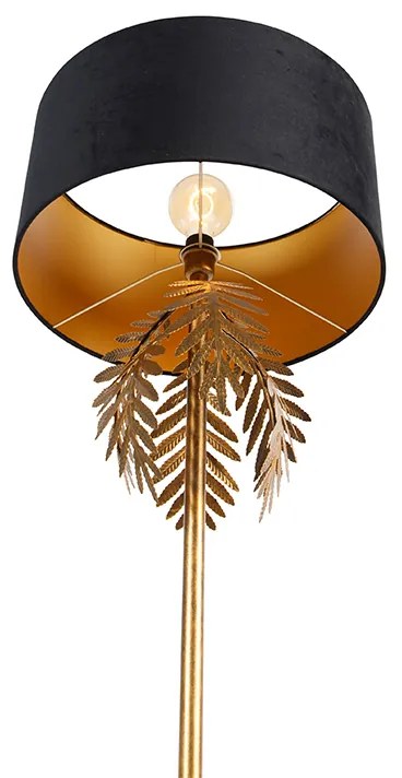 Lampa podłogowa złota 145 cm z czarnym aksamitnym kloszem 50 cm - Botanica Rustykalny / Vintage Oswietlenie wewnetrzne