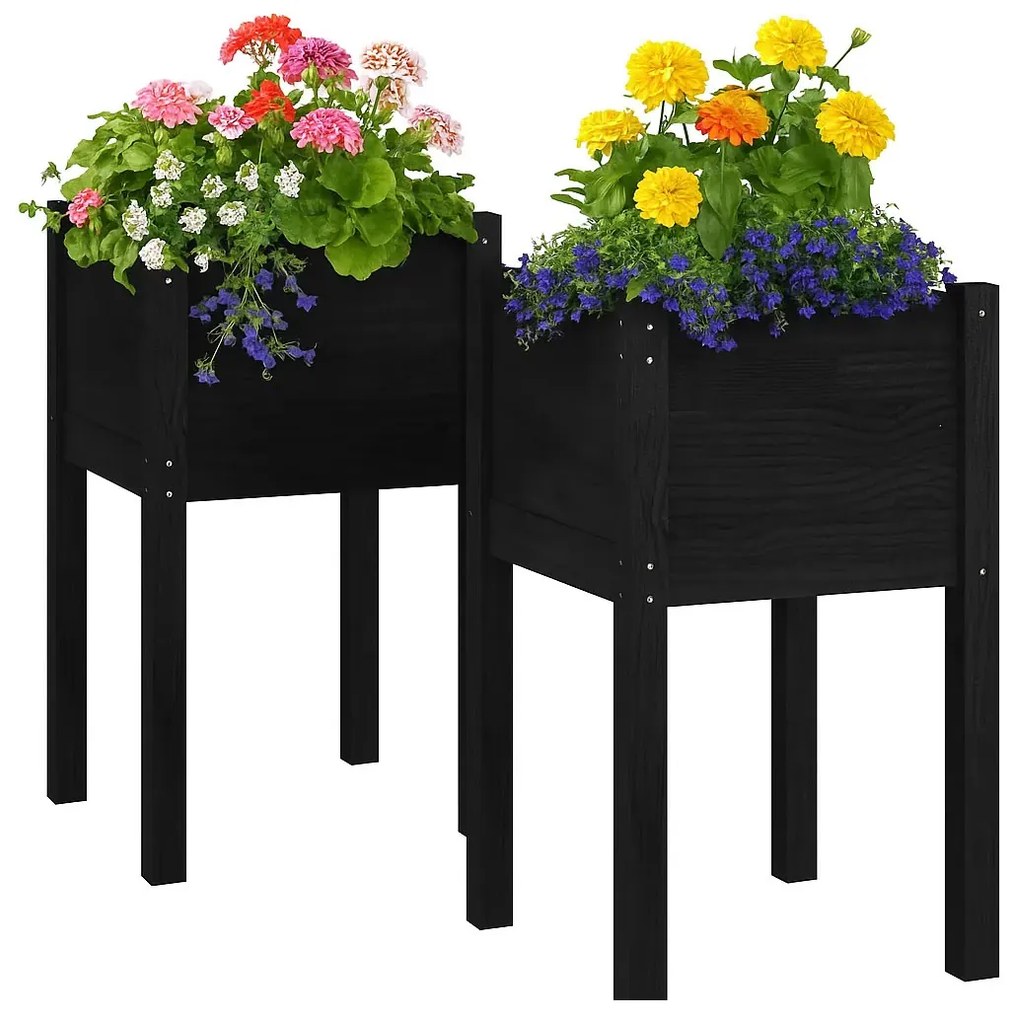 Zestaw czarnych drewnianych donic ogrodowych S5-T27