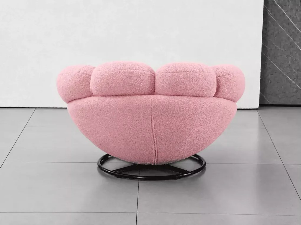 Fotel obrotowy Lille 360° boucle – designerski fotel kwiat biały lub różowy
